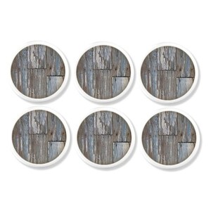 Weathered Wood Print Cabinet Knobs – Rustic Blue Gray Drawer Pulls for Coastal Farmhouse or Cottage Decor (Set of 4 or 6), Dresser 815K40 .