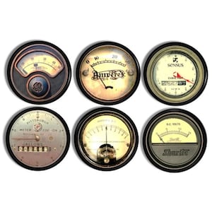 Industrial Meter Cabinet Drawer Pull Set, Steampunk Machine Gauge, Old Grungy Dial Antique Dresser Knob, Vintage Mancave Furniture 815Z32 #1