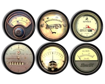 Industrial Meter Cabinet Drawer Pull Set, Steampunk Machine Gauge, Old Grungy Dial Antique Dresser Knob, Vintage Mancave Furniture 815Z32 #1