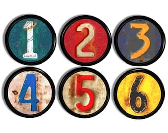 Rusty License Plate Number Print Knob Set, Industrial Furniture Drawer Pulls, Automobile Man Cave Garage, Steampunk Cabinet Handle 815P31 #1
