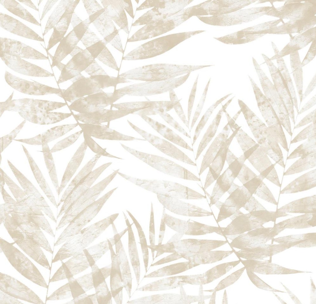 Large Palm Leaf Wallpaper Allover Tropical Floral, Faded Watercolor