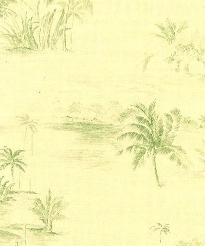 Tropical Palm Tree Toile Wallpaper Green Coastal Island - Etsy