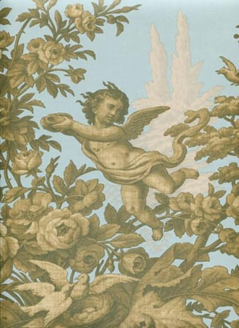 Traditional Victorian Cherub Toile Robins Egg Blue Wallpaper Etsy Denmark