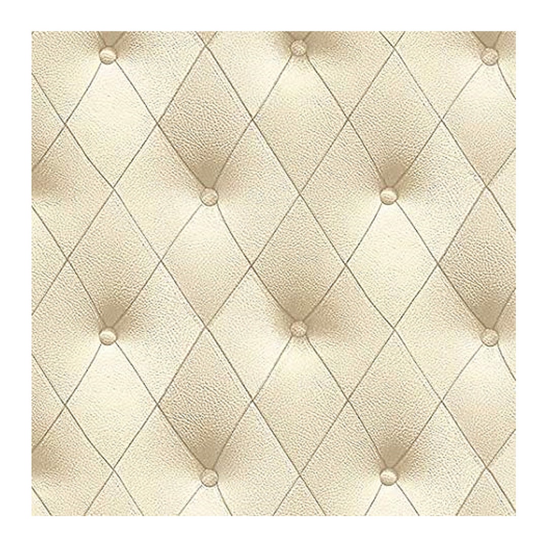 Tufted Leather Illusion Wallpaper, Diamond Stitched Button Look