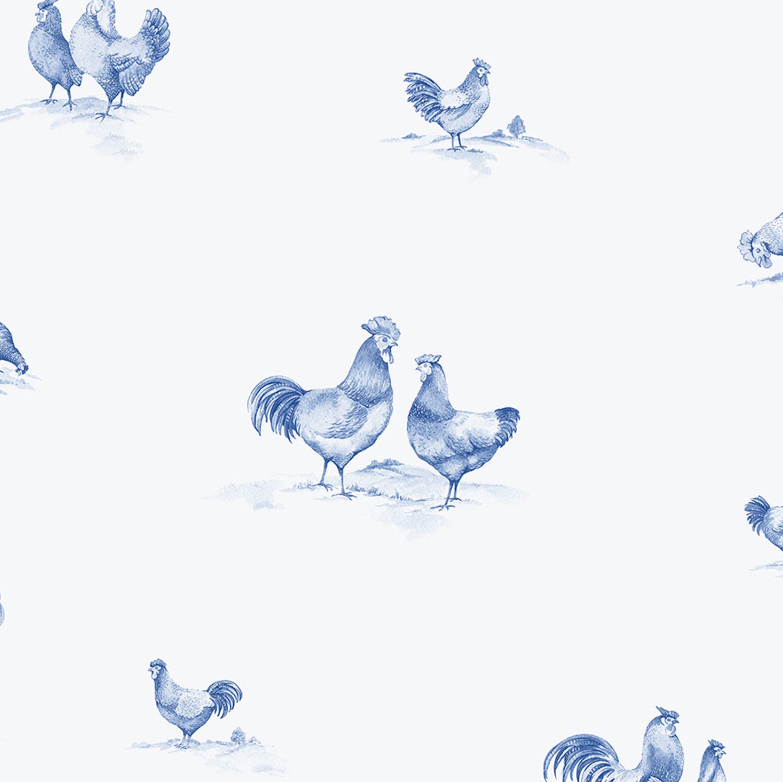 Blue Delft Country Chicken Toile Wallpaper Vintage French - Etsy