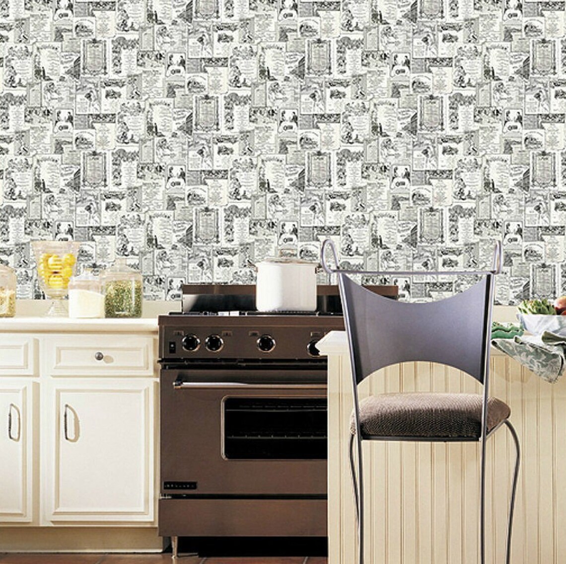 Paris Café Menu Wallpaper French Farmhouse Kitchen Pantry | Etsy