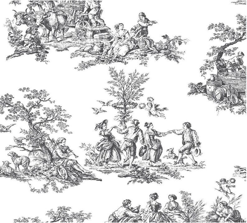 French Country Toile Wallpaper Vintage Victorian Bath Etsy