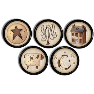 Whimsical Primitive Drawer Pulls, Saltbox Farmhouse, Rustic Americana Barn Star, Folk Art Sheep, Willow Tree Country Cabinet Knob 417i28 R2.