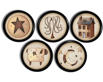 Custom Order Reserved for Nancy • 6 pc Primitive Cabinet Knobs (includes one duplicate) • Rustic Americana Folk Art Drawer Pulls • 417i28