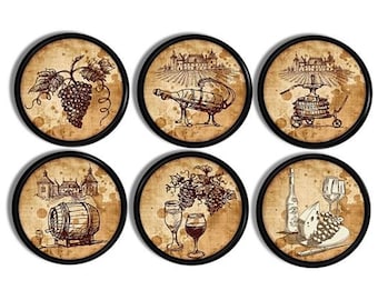 Tuscan Vineyard 6 Knob Set, Rustic Old World Kitchen Drawer Pull, Vintage Wine Journal Cupboard Handle, Napa Valley Chateau Theme 717A31 #1.