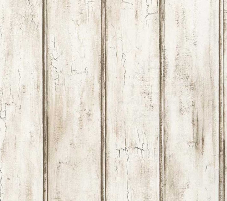 Distressed White Beadboard Faux Wood Wallpaper Aged Brown Image 0
