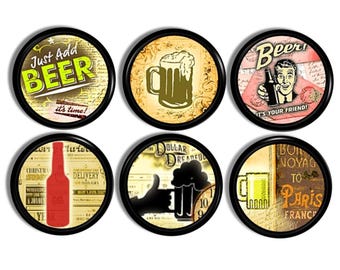 Rustic Beer Bottled & Mugs Knob Set, Unique Home Bar Cabinet Hardware, Retro Tavern Man Cave, Pub Novelty Furniture Drawer Pull 417E26 R2 .