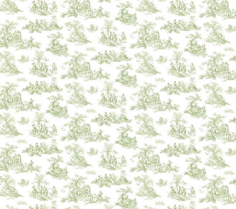 Green French Toile Wallpaper Vintage Williamsburg Colonial Etsy