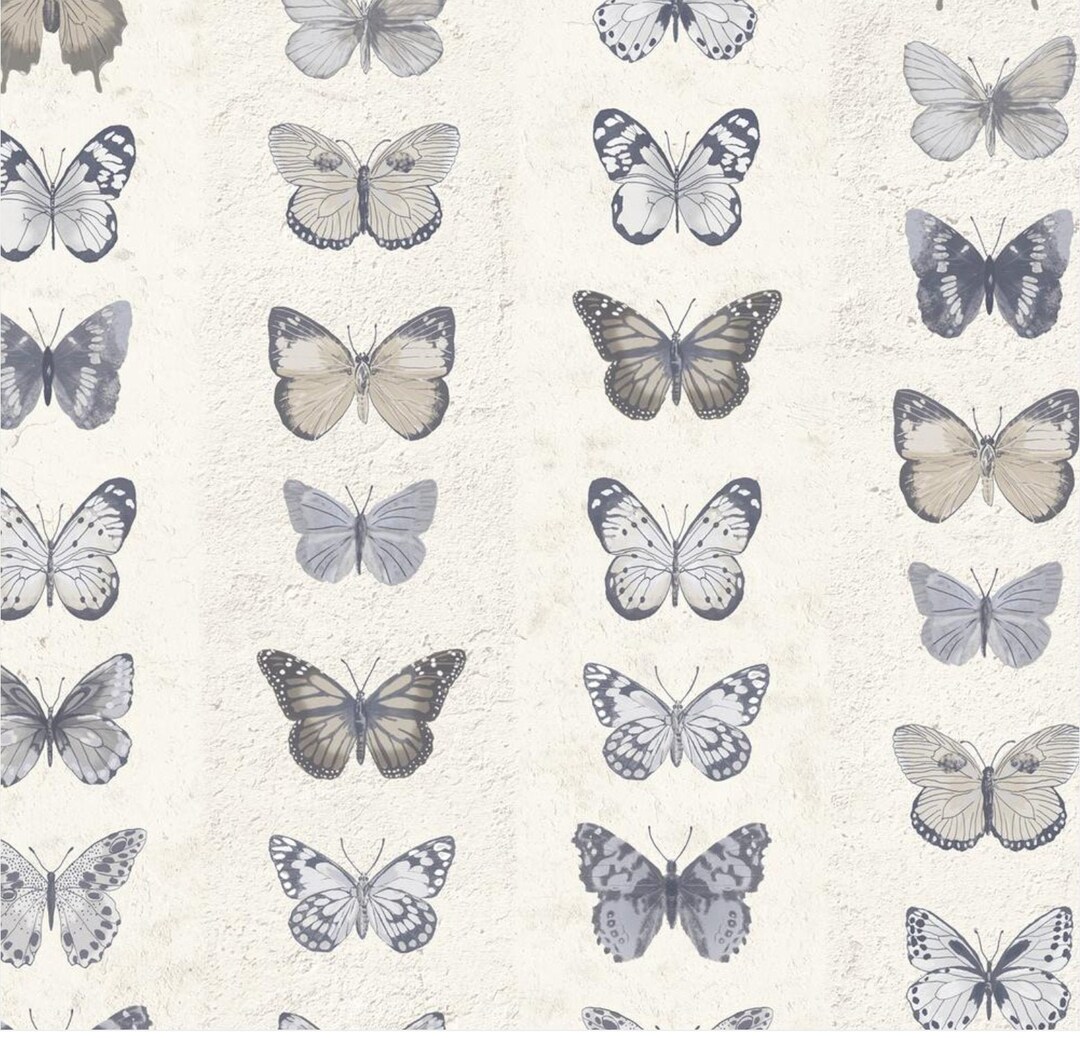 Soft Blue Grey Butterfly Wallpaper Neutral Farmhouse Etsy
