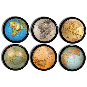 Boutons d'armoire globe du vieux monde, poignées de tiroir de bureau Wanderlust vintage, décor géographie de dortoir universitaire, poignée de carte de voyage mondial 816Q44 #1 R2.