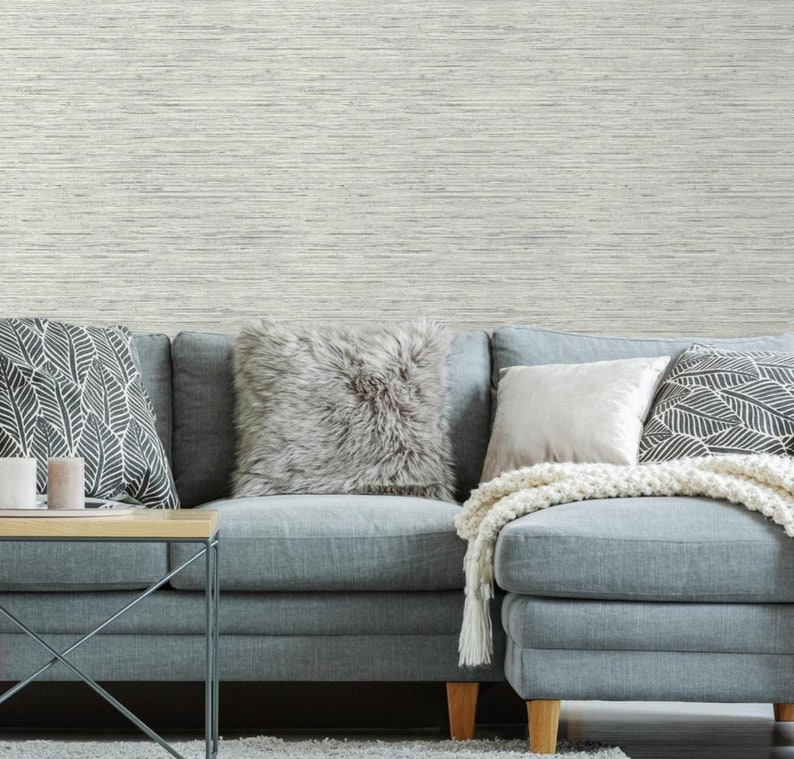 Trendy Blue Gray Grasscloth Wallpaper Faux Woven Texture Etsy