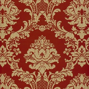 Traditional Gold Damask on Bright Red Wallpaper, Bold Vintage Focal Wall, Elegant Floral Scroll Victorian Trellis 12x9 Sample MD29434so image 1