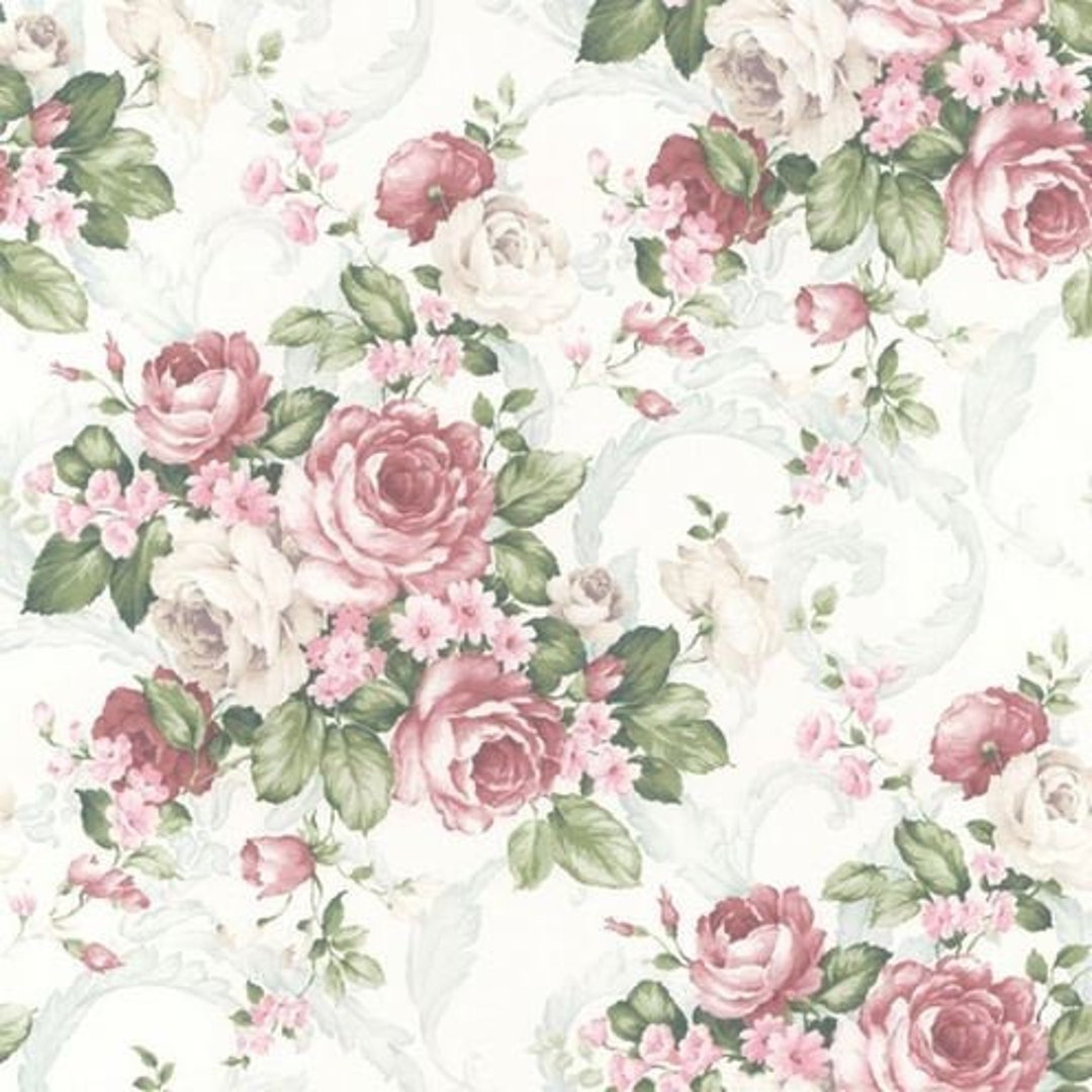 Shabby Pink Rose Floral Wallpaper Girl Nursery Feature Wall - Etsy Shabby Pink Rose Floral Wallpaper Girl Nursery Feature Wall - Etsy