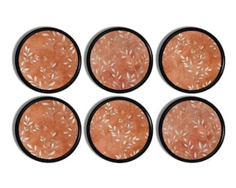 Terracotta Look Cabinet Knobs • Boho Botanical Drawer Pulls • Warm Earthy Leaf Pattern Hardware • Modern Organic Home Decor • 226A9 #3.