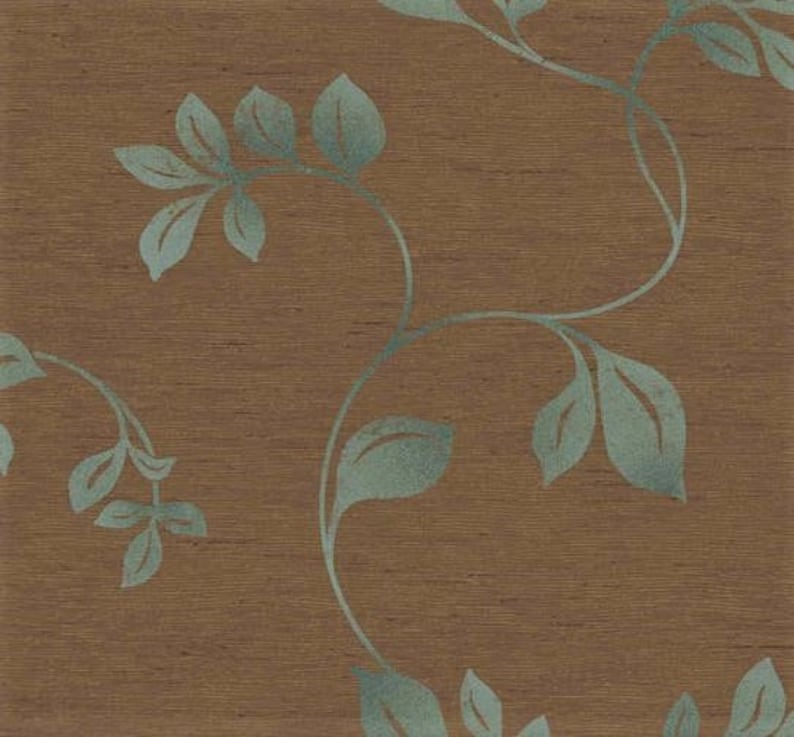 Serene Aqua Blue Trailing Vine Wallpaper Teal Brown Floral Botanical