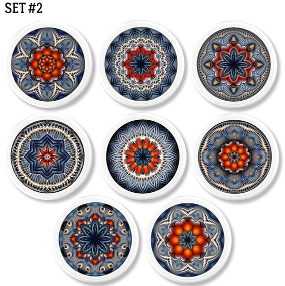 Starburst Quilt Mandala Cabinet Knobs  Kaleidoscope Drawer Pulls (Set of 6 or 8)