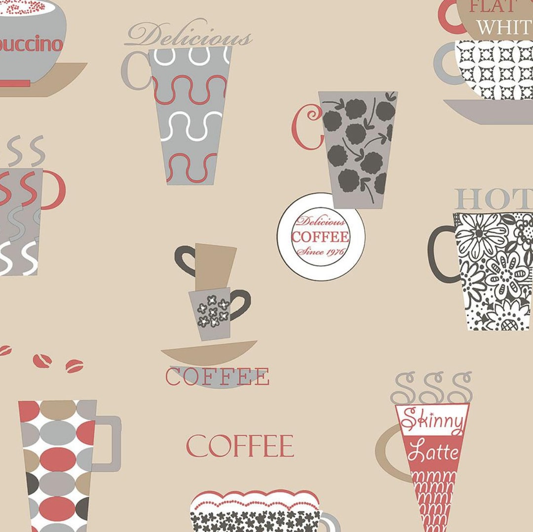 Contemporary Cups Kitchen Wallpaper Red Gray Café Backsplash - Etsy UK