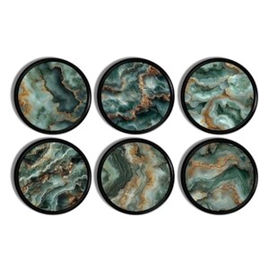 Green Agate Print Cabinet Knobs • Modern Stone Look Drawer Pulls • Organic Mineral Art Hardware • Earthy Teal Decor • Set of 6 • 226A18 #2 .