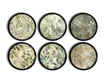 Botanical Leaf Cabinet Knobs • Earthy Modern Drawer Pulls • Naturalist Watercolor Hardware • Set of 4 or 6 Organic Decor Handles • 426A18 .