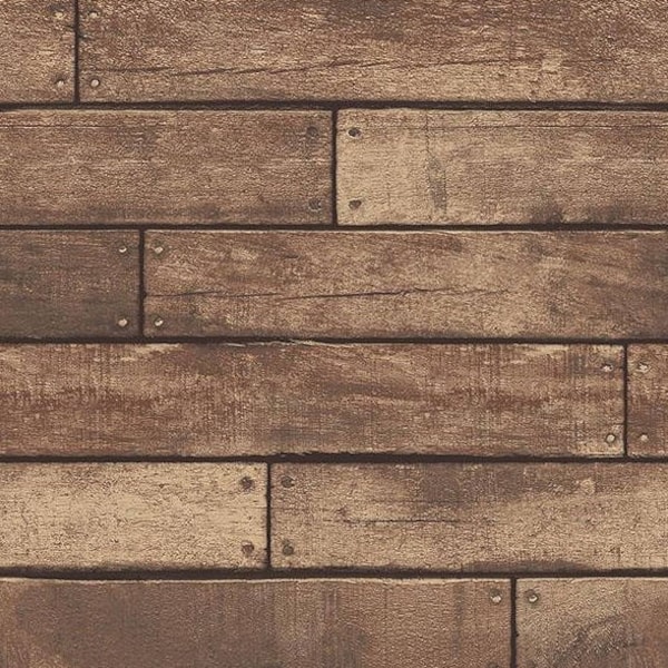 Weathered Nailhead Wood Plank Wallpaper - Distressed Chestnut Slat, Rustic Country Lodge, Old Farmhouse Shiplap Board -By The Yard FD23277so