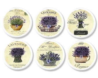 Shabby Lavender Floral Cabinet Door Knobs, Country French Farmhouse, Decorative Drawer Pull Hardware, Vintage Purple Flower Decor 816Q10 R2.