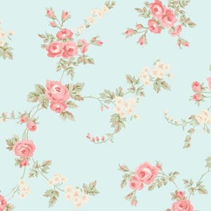 Shabby Chic Painted Floral Wallpaper - Pink Flower Girl Nursery, Vintage Aqua Blue Pastel, Country Cottage Tea Rose - By The Yard AB27659so