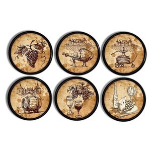 Tuscan Vineyard 6 Knob Set, Rustic Old World Kitchen Drawer Pull, Vintage Wine Journal Cupboard Handle, Napa Valley Chateau Theme 717A31 #1.