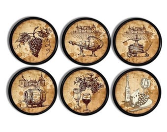Tuscan Vineyard 6 Knob Set, Rustic Old World Kitchen Drawer Pull, Vintage Wine Journal Cupboard Handle, Napa Valley Chateau Theme 717A31 #1.