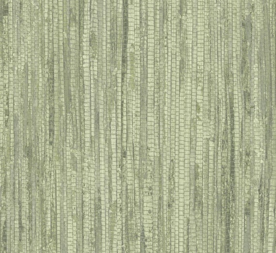 Wallpaper Designer Large Tropical Green Herringbone Weave FAUX  Grasscloth 