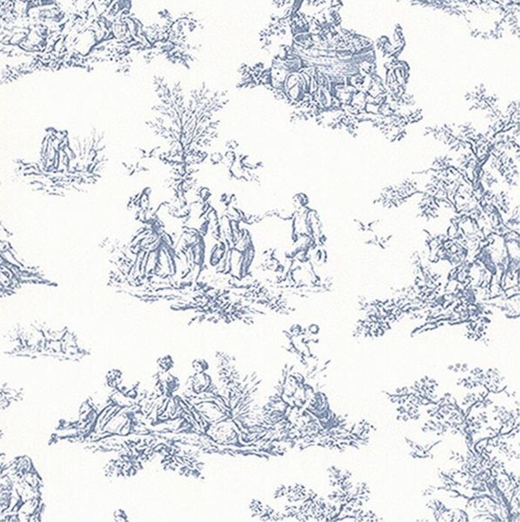 Shabby French Blue Farmhouse Toile Wallpaper Vintage Colonial - Etsy UK