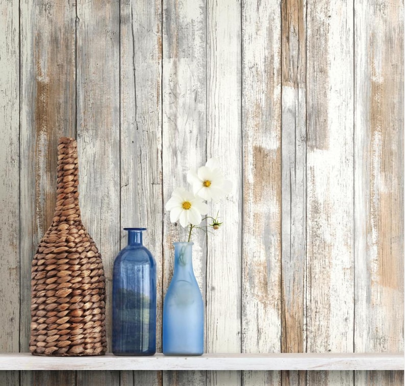 Whitewashed Old Barn Wood Shiplap Wallpaper Peel Stick Etsy