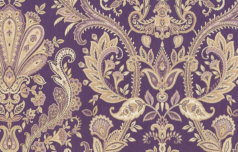 Ornate Baroque Damask Wallpaper Royal Purple Lilac Gold Image 0
