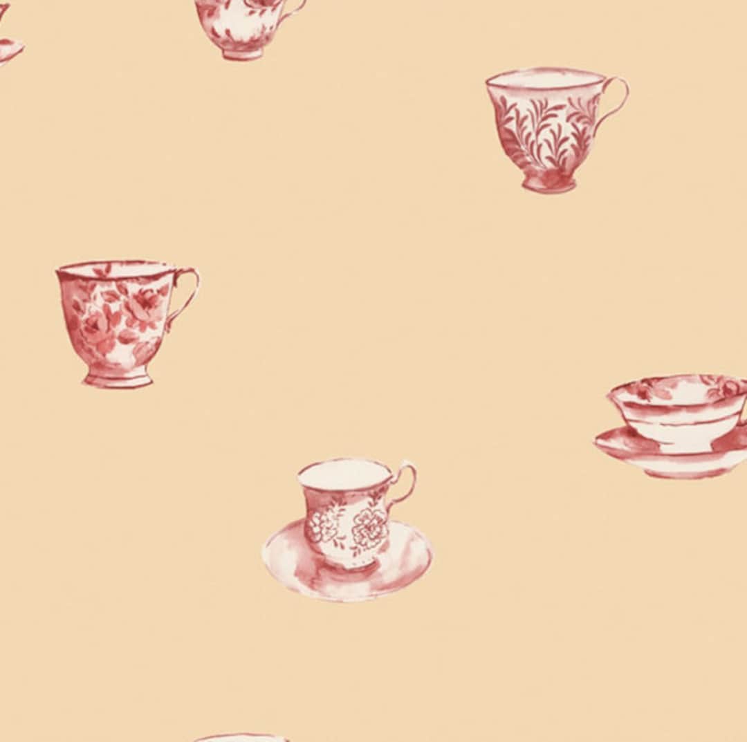 Antique Cup Saucer Wallpaper, Teacup Liner, Victorian Kitchen