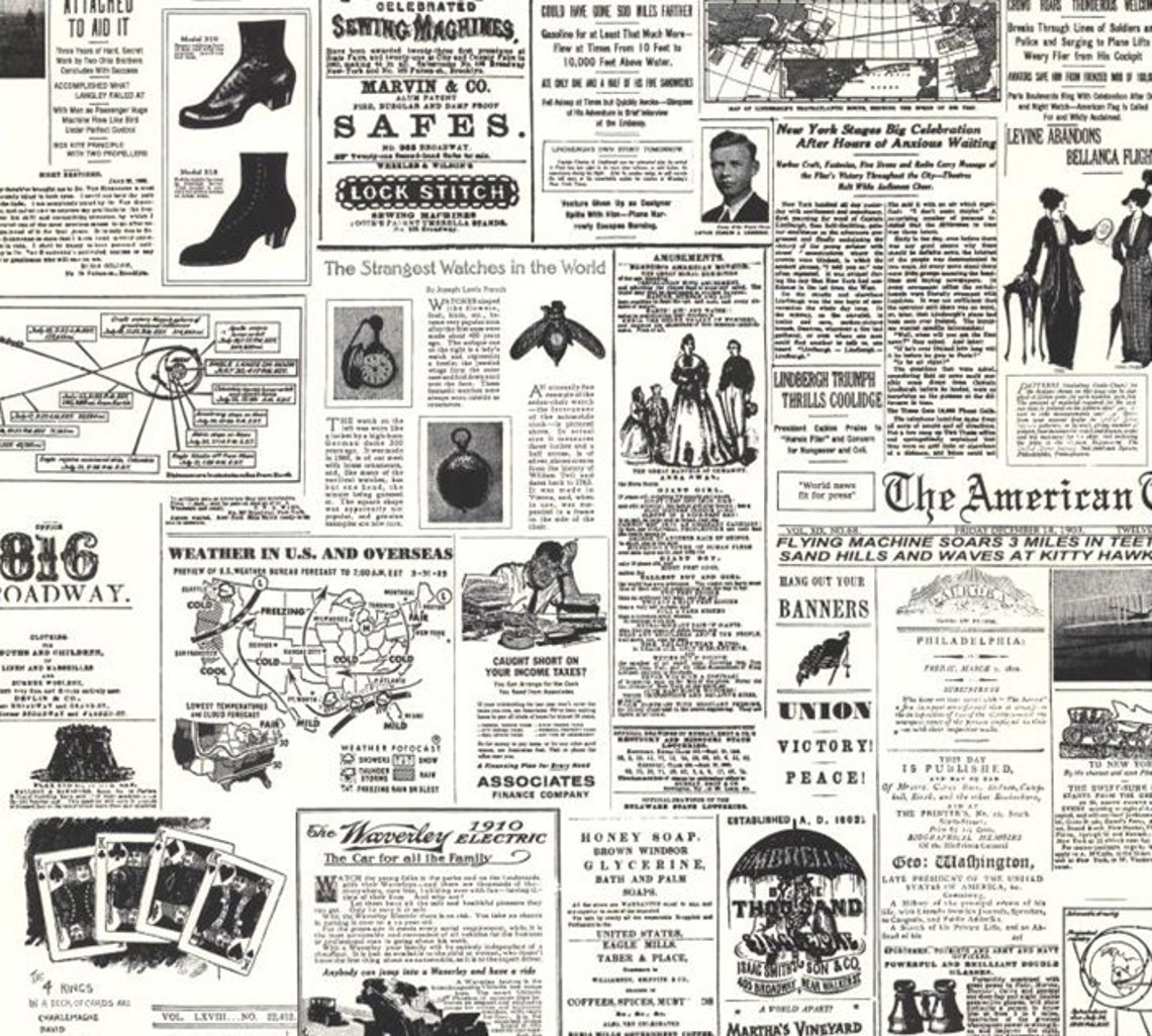 Vintage Newsprint Replica Wallpaper Old Fashioned Newspaper Etsy
