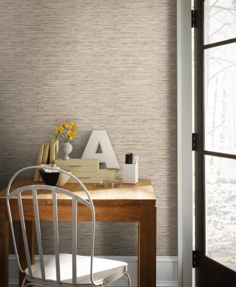 Rustic Faux Grasscloth Texture Wallpaper Modern Metallic Sea Etsy Canada