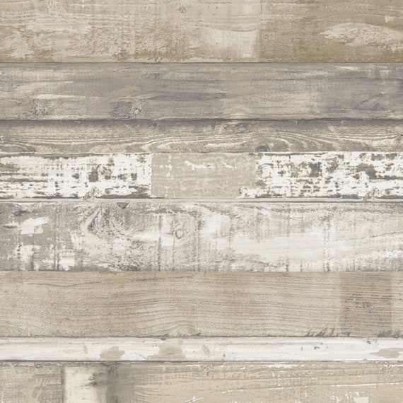Weathered Boards Wallpaper Brown Distressed Shiplap Tan Etsy