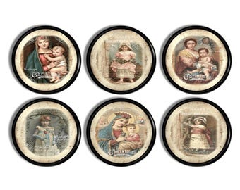 Vintage Christian Christmas Cabinet Knobs • Religious Nativity & Holy Holiday Art • Victorian Faith Decor Hardware • 4/6/12pc • 815O29 .