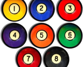 Billiard Ball Cabinet Knobs • Vintage Pool Ball Drawer Pulls for Game Room • Sports Bar, or Mancave Decor (Set of 6, 7, or 8) • 915B1 .
