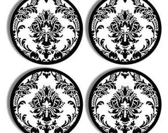 Black and White Damask Cabinet Knobs – Set of 4 Elegant Vintage Drawer Pulls for French Country, Monochrome, or Shabby Chic Decor 914A16 #1.