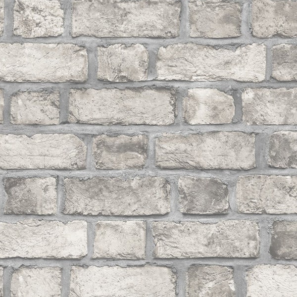 Whitewashed Weathered Brick Wallpaper - Rustic Exposed Distressed Stone, Vintage Industrial Faux Distressed Texture - 12x9" Sample FH37520so