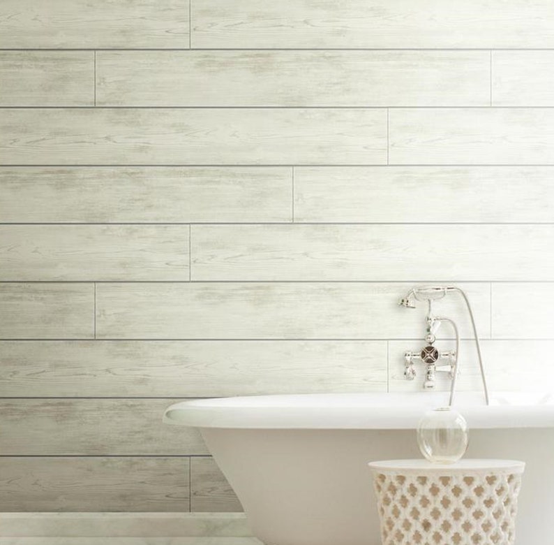 Off White Shiplap Plank Wallpaper Distressed Faux Barnwood Etsy