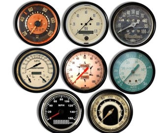 Speedometer Gauge Knobs, 8 Drawer Pull Set, Mancave Automobile Garage, Car Meter Cabinet Handle, Antique Steampunk Industrial Dial 119A1 #1.