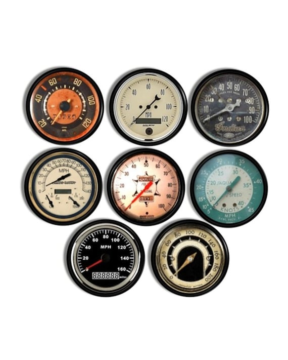 Speedometer Gauge Knobs, 8 Drawer Pull Set, Mancave Automobile Garage, Car Meter Cabinet Handle, Antique Steampunk Industrial Dial 119A1 #1.