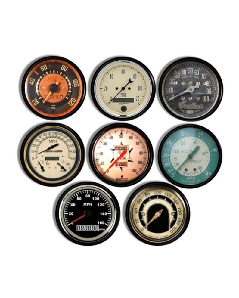 Speedometer Gauge Knobs, 8 Drawer Pull Set, Mancave Automobile Garage, Car Meter Cabinet Handle, Antique Steampunk Industrial Dial 119A1 #1. immagine 1
