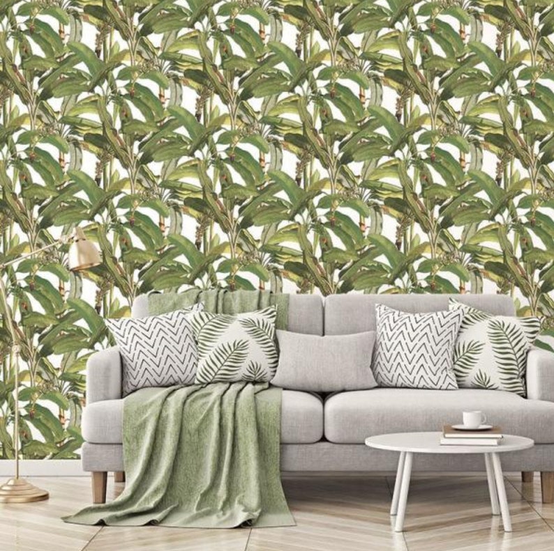 Banana Plant Leaves Dark Wallpaper Tropical Polynesian Etsy